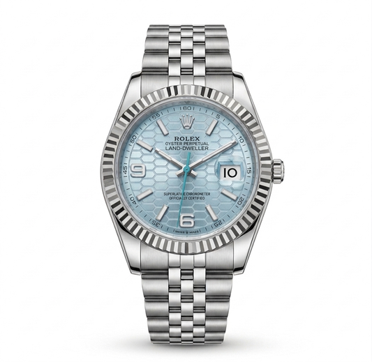 ROLEX OYSTER PERPETUAL LAND-DWELLER BABYBLAU ZIFFERBLATT