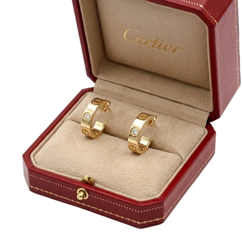 CARTIER SMALL EARRİNGS GOLD DIAMONDS
