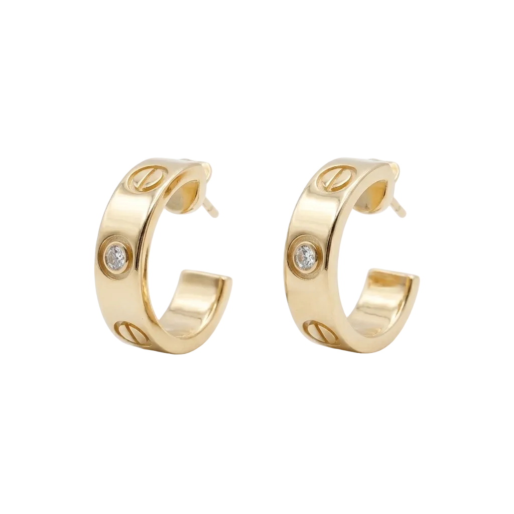 CARTIER SMALL EARRİNGS GOLD DIAMONDS