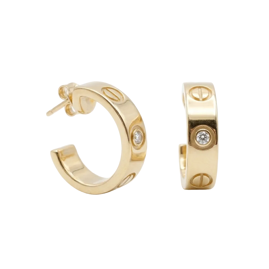 CARTIER SMALL EARRİNGS GOLD DIAMONDS
